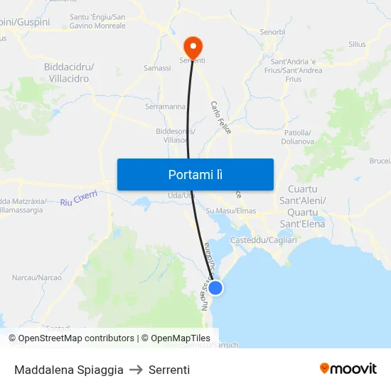 Maddalena Spiaggia to Serrenti map