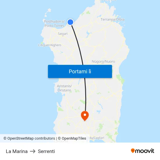 La Marina to Serrenti map