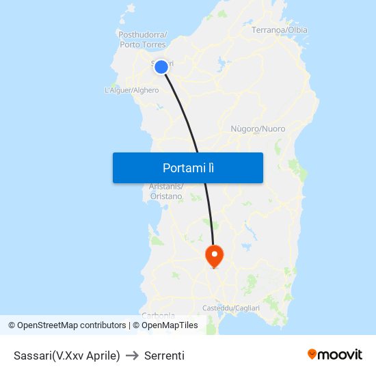 Sassari(V.Xxv Aprile) to Serrenti map