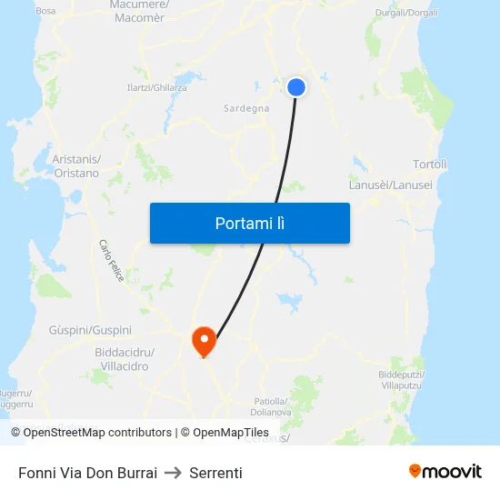 Fonni Via Don Burrai to Serrenti map