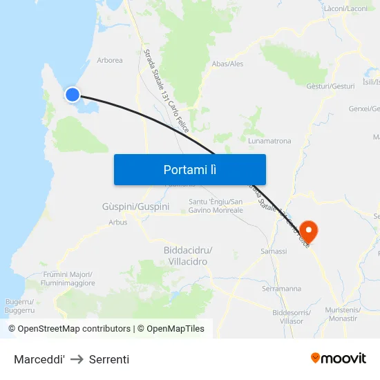 Marceddi' to Serrenti map