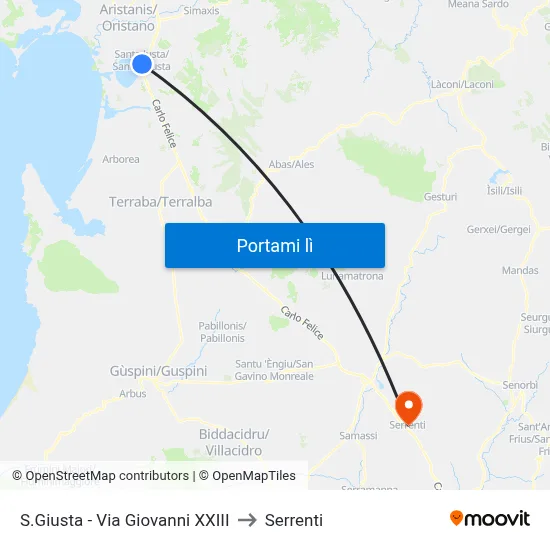 S.Giusta - Via  Giovanni XXIII to Serrenti map