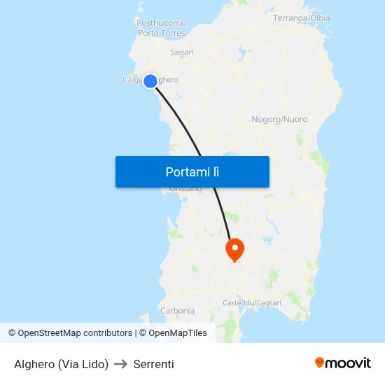 Alghero (Via Lido) to Serrenti map
