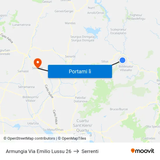 Armungia Via Emilio Lussu 26 to Serrenti map