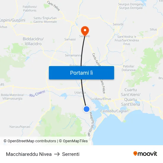Macchiareddu  Nivea to Serrenti map