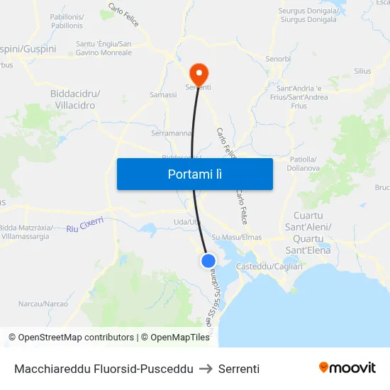 Macchiareddu  Fluorsid-Pusceddu to Serrenti map