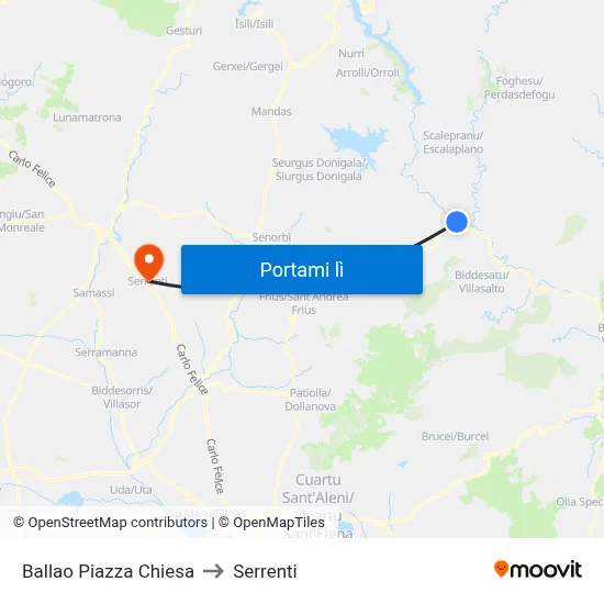 Ballao Piazza Chiesa to Serrenti map