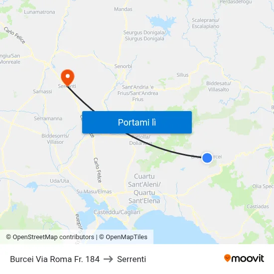 Burcei Via Roma Fr. 184 to Serrenti map