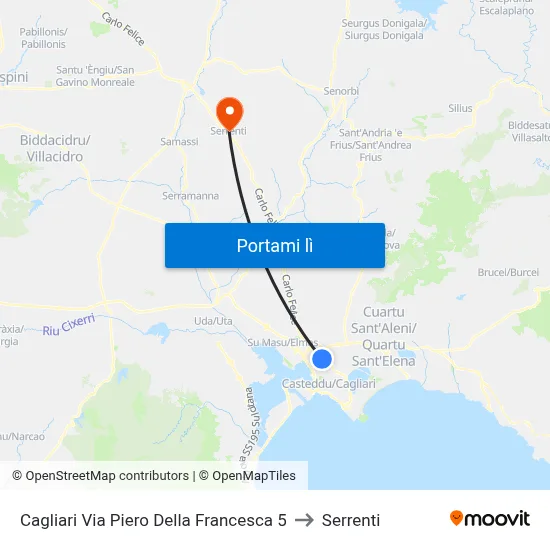 Cagliari Via Piero Della Francesca 5 to Serrenti map