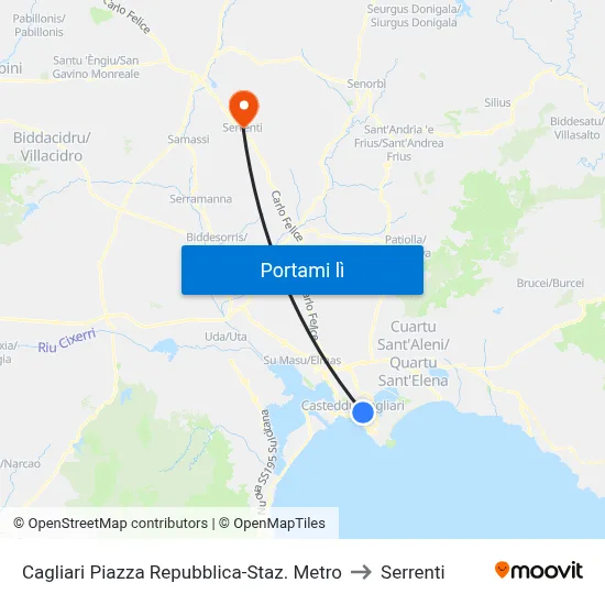 Cagliari Piazza Repubblica-Staz. Metro to Serrenti map