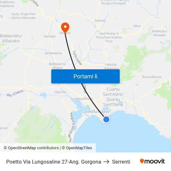 Poetto Via Lungosaline 27-Ang. Gorgona to Serrenti map