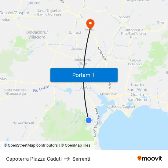 Capoterra Piazza Caduti to Serrenti map
