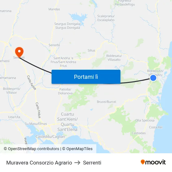 Muravera Consorzio Agrario to Serrenti map