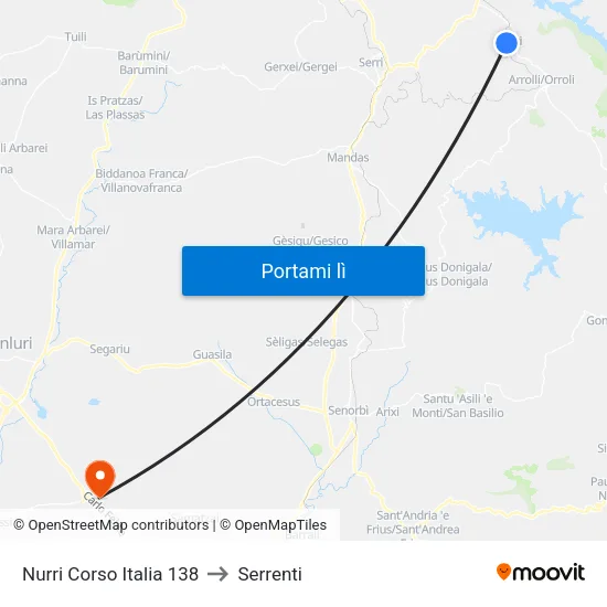 Nurri Corso Italia 138 to Serrenti map