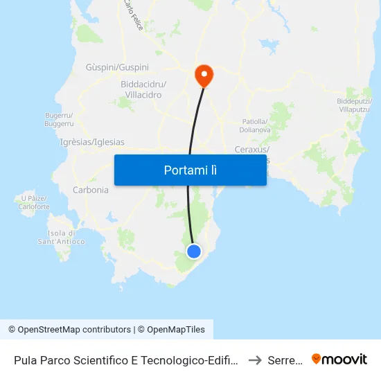 Pula Parco Scientifico E Tecnologico-Edificio 1 to Serrenti map