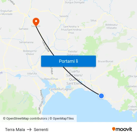 Terra Mala to Serrenti map