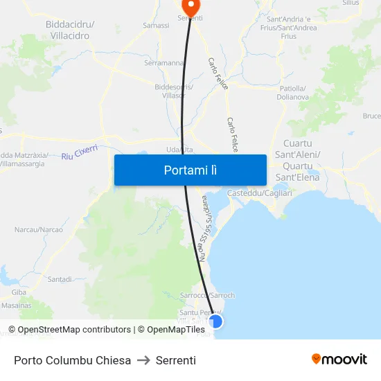 Porto Columbu Chiesa to Serrenti map