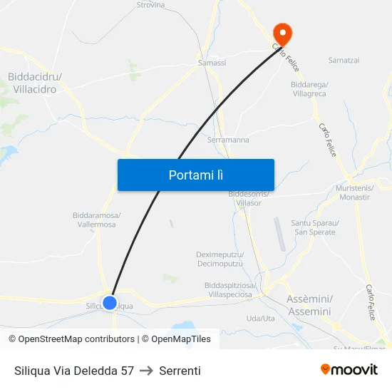 Siliqua Via Deledda 57 to Serrenti map