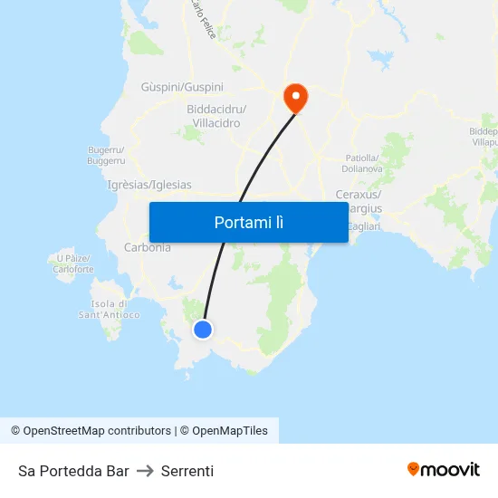 Sa Portedda Bar to Serrenti map