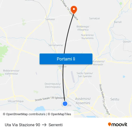 Uta Via Stazione 90 to Serrenti map