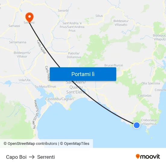 Capo Boi to Serrenti map