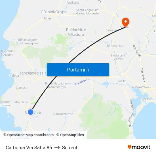 Carbonia Via Satta 85 to Serrenti map