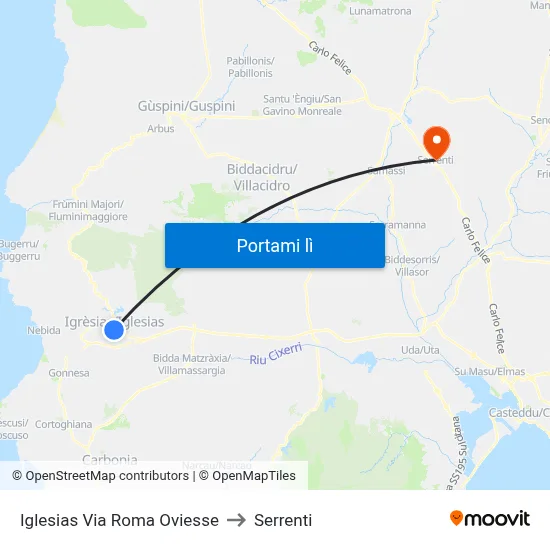 Iglesias Via Roma Oviesse to Serrenti map