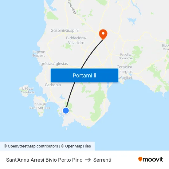 Sant'Anna Arresi Bivio Porto Pino to Serrenti map