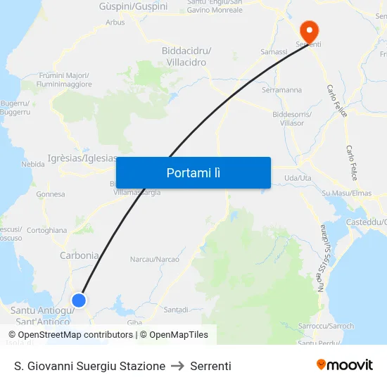 S. Giovanni Suergiu Stazione to Serrenti map