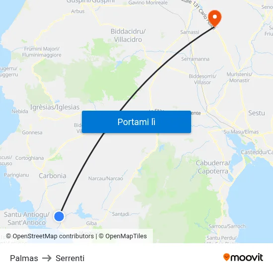 Palmas to Serrenti map
