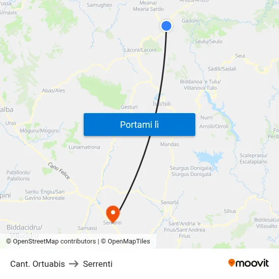 Cant. Ortuabis to Serrenti map