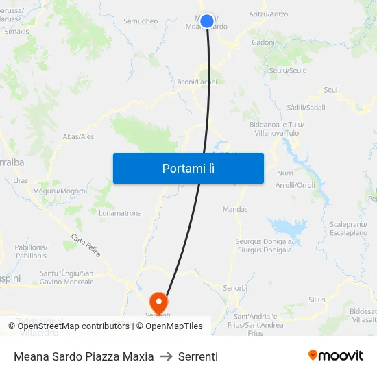 Meana Sardo Piazza Maxia to Serrenti map