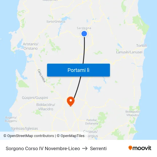 Sorgono Corso IV Novembre-Liceo to Serrenti map