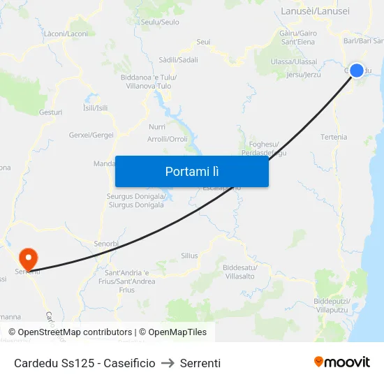 Cardedu Ss125 - Caseificio to Serrenti map
