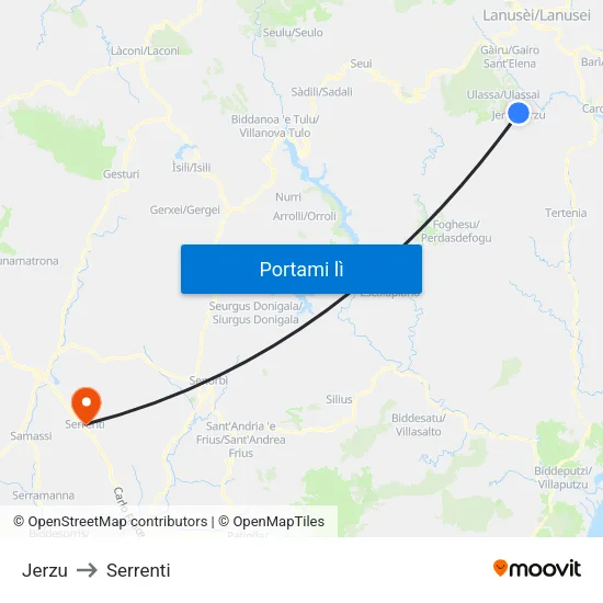 Jerzu to Serrenti map