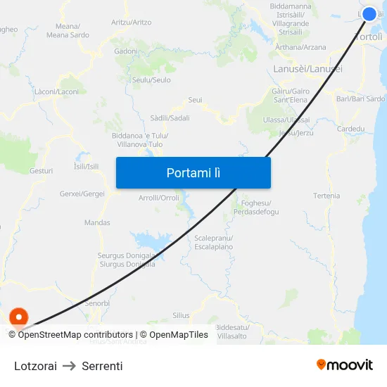 Lotzorai to Serrenti map