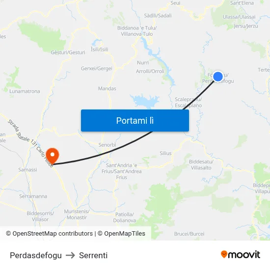 Perdasdefogu to Serrenti map
