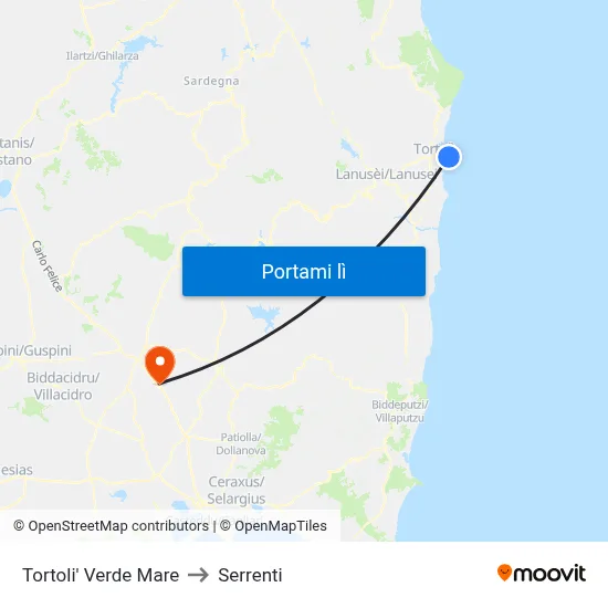 Tortoli' Verde Mare to Serrenti map