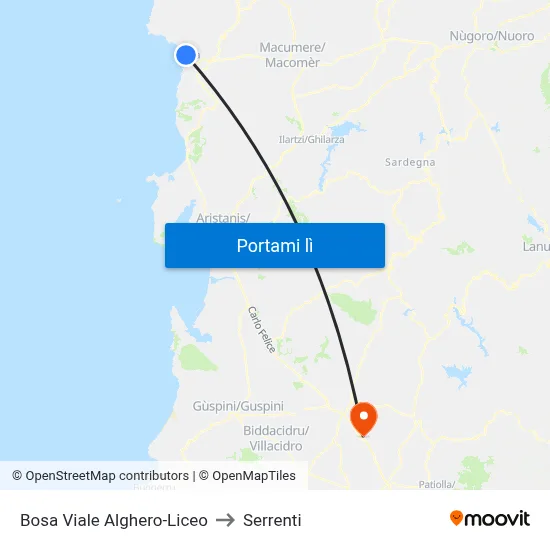 Bosa Viale Alghero-Liceo to Serrenti map