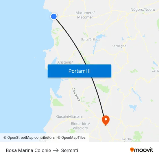 Bosa Marina Colonie to Serrenti map