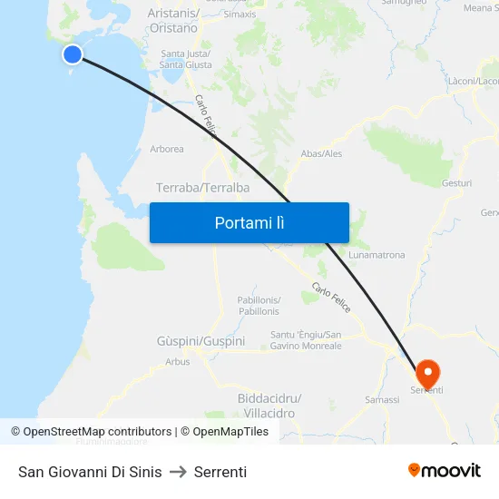 San Giovanni Di Sinis to Serrenti map