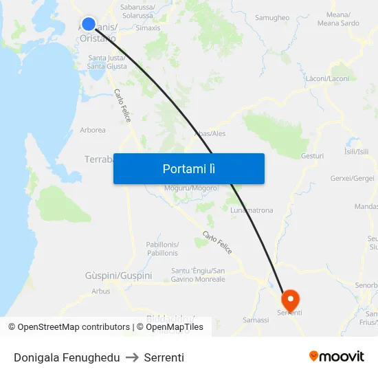 Donigala Fenughedu to Serrenti map