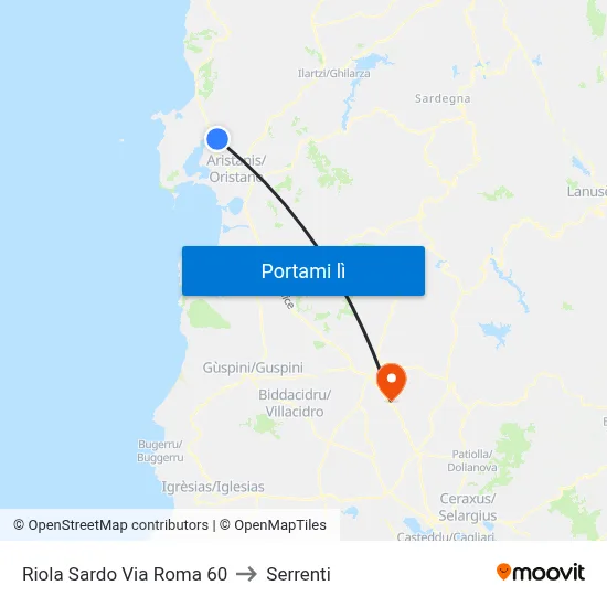 Riola Sardo Via Roma 60 to Serrenti map