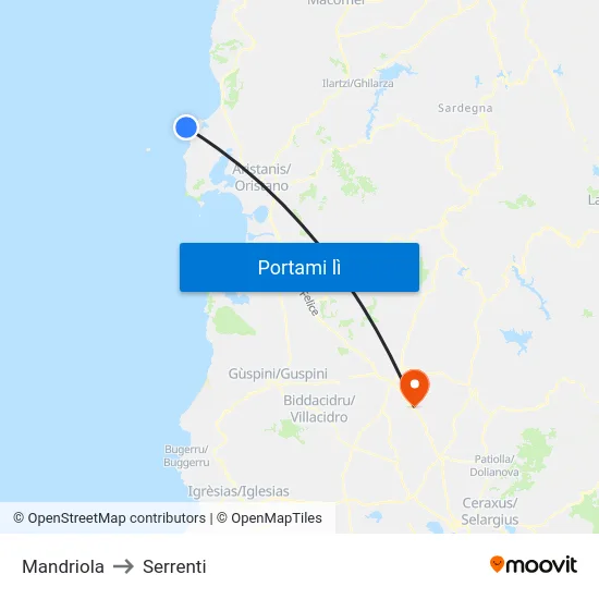 Mandriola to Serrenti map
