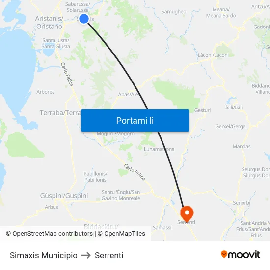 Simaxis Municipio to Serrenti map