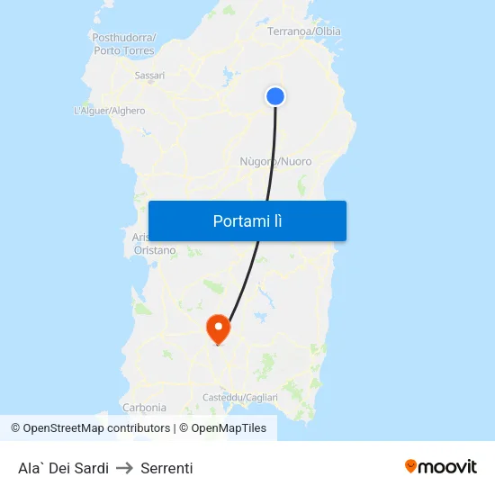 Ala` Dei Sardi to Serrenti map