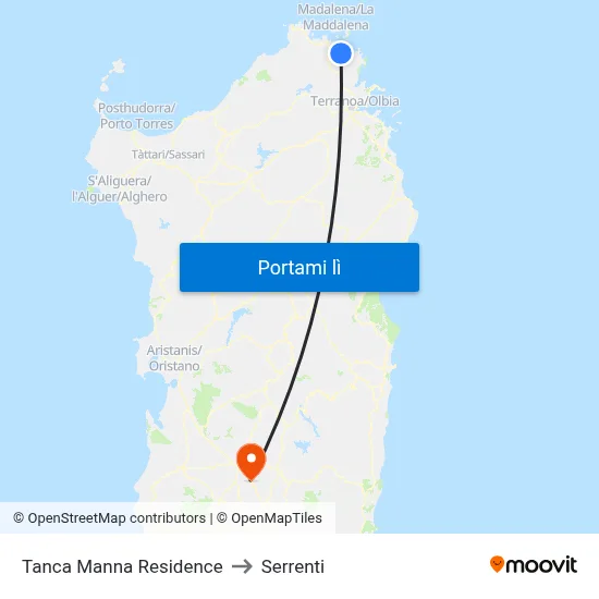 Tanca Manna Residence to Serrenti map