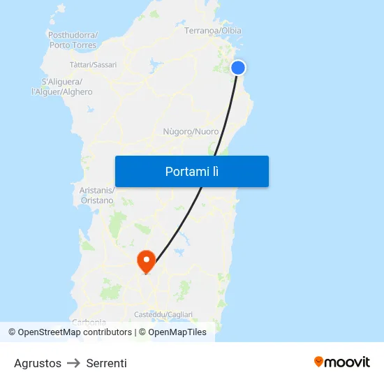 Agrustos to Serrenti map