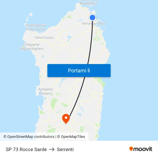 SP 73 Rocce Sarde to Serrenti map