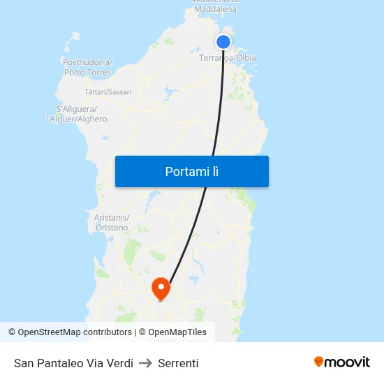 San Pantaleo Via Verdi to Serrenti map
